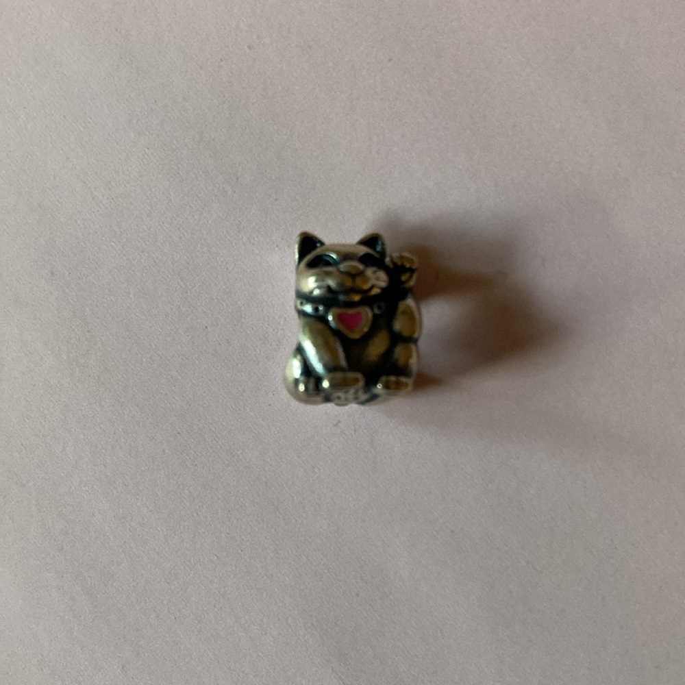 Pandora Cat Charm with Pink Heart